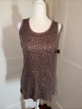 Women’s Brown Sequin Scoop Neck Tank Top Two Sisters Size Large